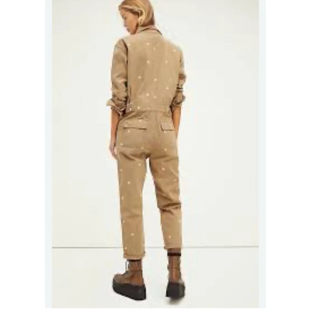 Driftwood X Free People Dizzy Daisy Coveralls Jumpsuit‎ Sz L Cotton Embroidered